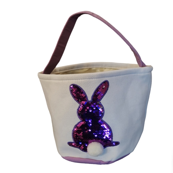 Bags | Like New Canvas Tote Bunny Rabbit Bag Basket In Purple Silver ...
